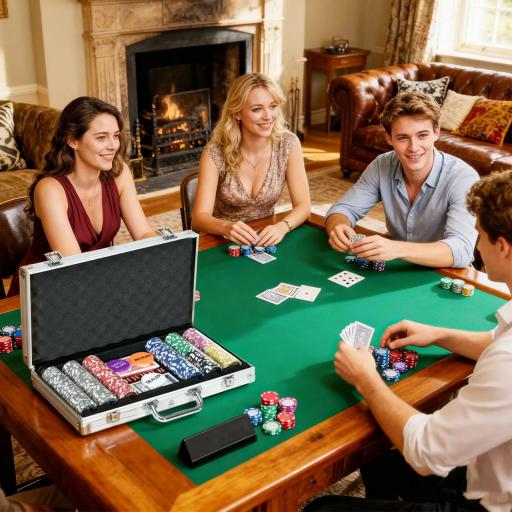 Set de Póker con 300 Fichas 2 Barajas de Cartas Dados Tapete y Botón de Crupier Set de Casino Texas Hold'em con Maletín  [4]