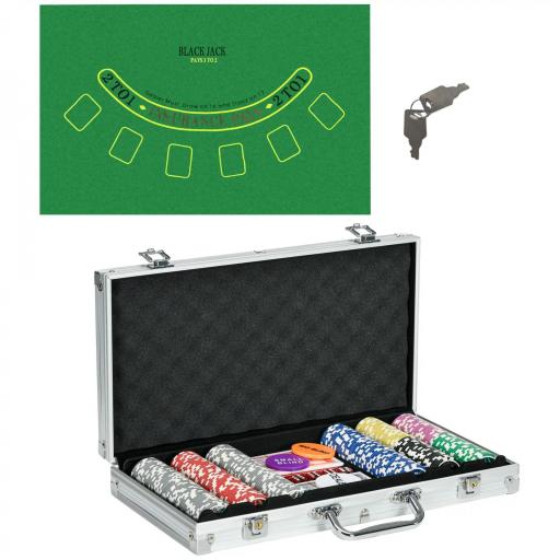 Set de Póker con 300 Fichas 2 Barajas de Cartas Dados Tapete y Botón de Crupier Set de Casino Texas Hold'em con Maletín  [6]