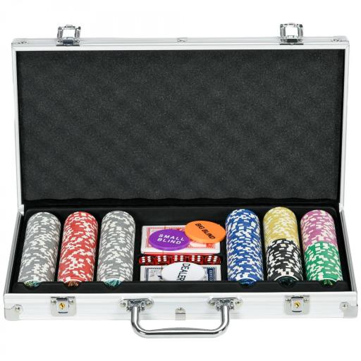 Set de Póker con 300 Fichas 2 Barajas de Cartas Dados Tapete y Botón de Crupier Set de Casino Texas Hold'em con Maletín  [7]