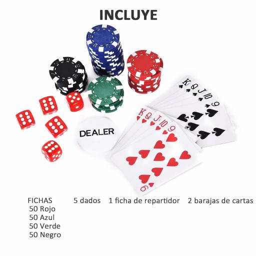 Maletín de Poker Profesional de Aluminio con 200 Fichas Juego Set de Poker Casino con 5 Dados 2 Barajas de Cartas y 1 Ficha de Crupier 29,5x20,5x6,5 cm Multicolor [2]