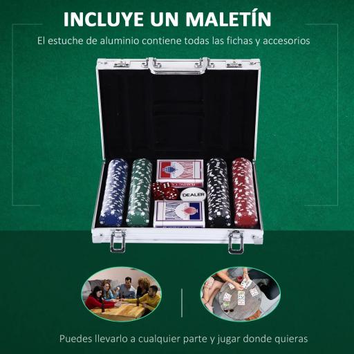 Maletín de Poker Profesional de Aluminio con 200 Fichas Juego Set de Poker Casino con 5 Dados 2 Barajas de Cartas y 1 Ficha de Crupier 29,5x20,5x6,5 cm Multicolor [4]