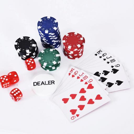 Maletín de Poker Profesional de Aluminio con 200 Fichas Juego Set de Poker Casino con 5 Dados 2 Barajas de Cartas y 1 Ficha de Crupier 29,5x20,5x6,5 cm Multicolor [3]