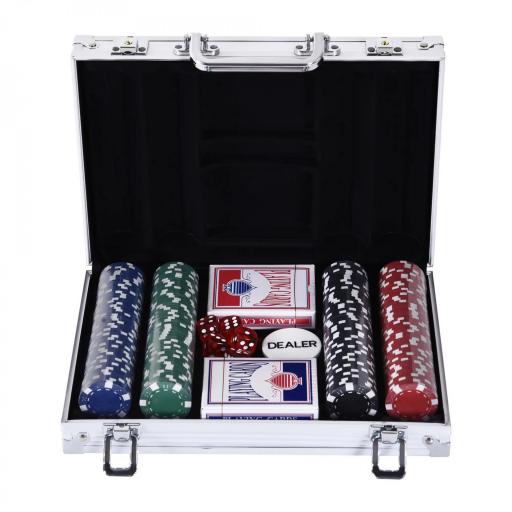 Maletín de Poker Profesional de Aluminio con 200 Fichas Juego Set de Poker Casino con 5 Dados 2 Barajas de Cartas y 1 Ficha de Crupier 29,5x20,5x6,5 cm Multicolor [8]