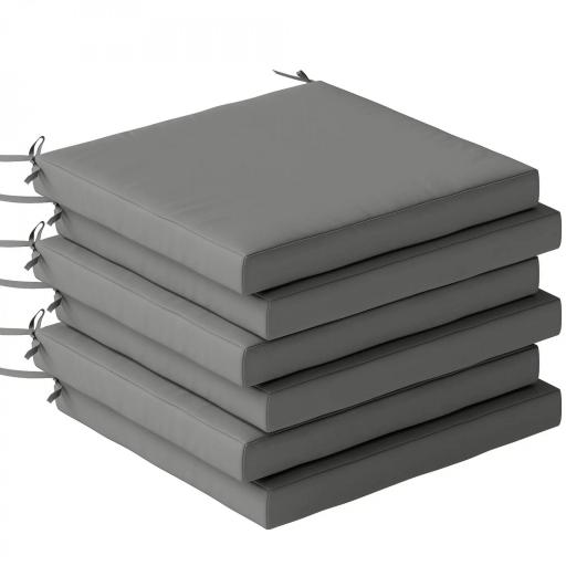 Juego de Cojines para Sillas de Comedor 46x42x7 cm 6 Piezas con Funda Lavable y Lazos Impermeable Anti-UV Gris Oscuro [9]