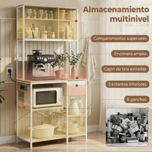 Estantería de Cocina Soporte de Microondas con Estantes y 6 Ganchos para Espacios Reducidos 80x40x181 cm Roble [10]