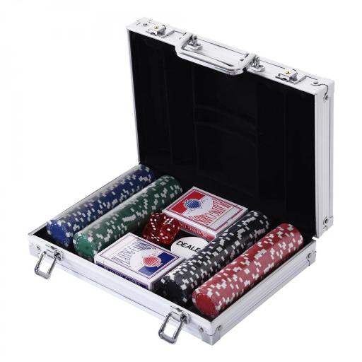 Maletín de Poker Profesional de Aluminio con 200 Fichas Juego Set de Poker Casino con 5 Dados 2 Barajas de Cartas y 1 Ficha de Crupier 29,5x20,5x6,5 cm Multicolor [6]