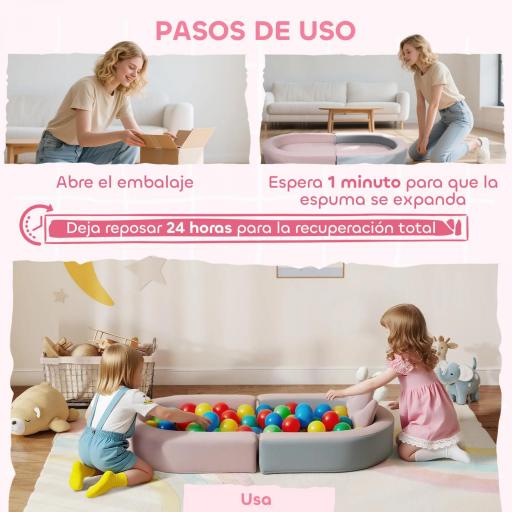 Sofá Infantil Convertible en Cama y Zona de Juego con Cojín de Corona 116x61x14 cm Rosa y Azul Grisáceo [7]