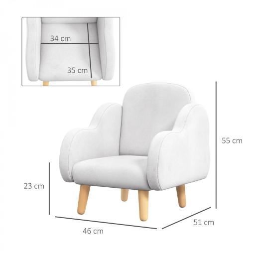 Sillón para Niños Sillón Infantil Diseño de Nube con Tacto Súper Suave para Niños de 18-36 Meses 46x51x55 cm Blanco [3]
