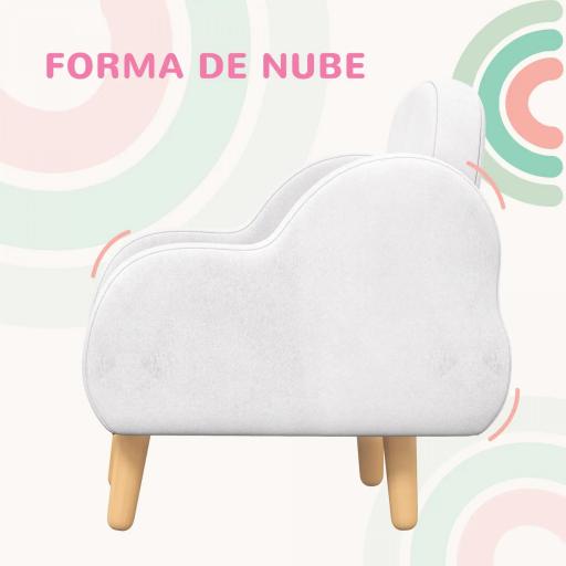 Sillón para Niños Sillón Infantil Diseño de Nube con Tacto Súper Suave para Niños de 18-36 Meses 46x51x55 cm Blanco [4]