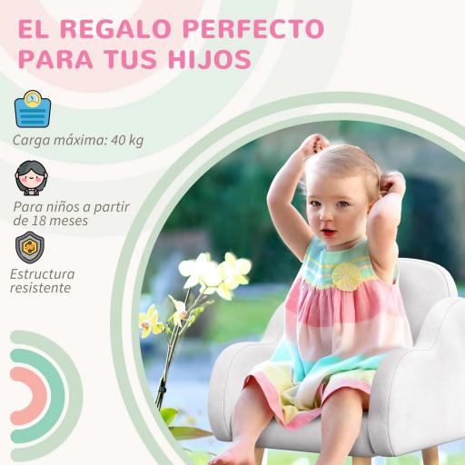 Sillón para Niños Sillón Infantil Diseño de Nube con Tacto Súper Suave para Niños de 18-36 Meses 46x51x55 cm Blanco [2]