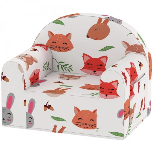 Sillón Infantil con Estampado de Zorros Sofá para Niños de 18-36 Meses con Funda Extraíble y Bolsillo 54x40x43 cm Blanco [9]