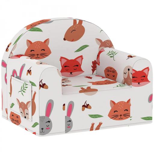 Sillón Infantil con Estampado de Zorros Sofá para Niños de 18-36 Meses con Funda Extraíble y Bolsillo 54x40x43 cm Blanco [10]