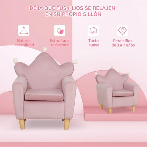 Sillón Infantil Mini Sofá para Niños de +3 Años con Asiento Acolchado y Reposabrazos 50x42x58 cm Rosa [3]