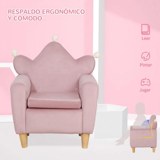 Sillón Infantil Mini Sofá para Niños de +3 Años con Asiento Acolchado y Reposabrazos 50x42x58 cm Rosa [7]