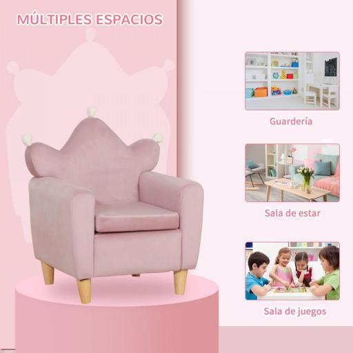 Sillón Infantil Mini Sofá para Niños de +3 Años con Asiento Acolchado y Reposabrazos 50x42x58 cm Rosa [4]