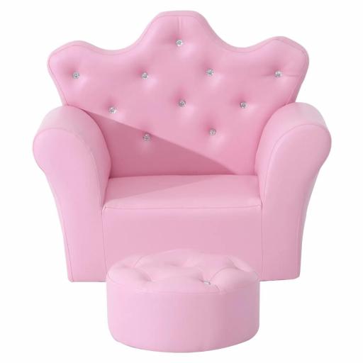 Sofá para Niños con Reposapiés Sillón Infantil Decorativo con Respaldo Alto en Forma de Corona y Reposabrazos Acolchado 58x40,5x49 cm Rosa [9]