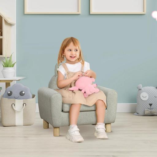 Sillón Infantil Mini Sofá para Niños de +3 Años con Asiento Acolchado y Reposabrazos 61x42x53 cm Marrón