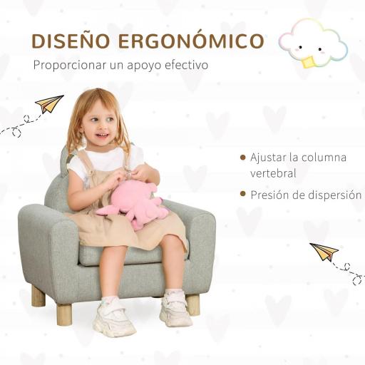 Sillón Infantil Mini Sofá para Niños de +3 Años con Asiento Acolchado y Reposabrazos 61x42x53 cm Marrón [3]