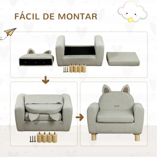 Sillón Infantil Mini Sofá para Niños de +3 Años con Asiento Acolchado y Reposabrazos 61x42x53 cm Marrón [7]