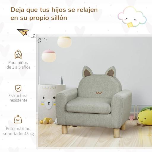 Sillón Infantil Mini Sofá para Niños de +3 Años con Asiento Acolchado y Reposabrazos 61x42x53 cm Marrón [8]