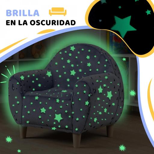 Sofá Infantil con Diseño de Estrellas que Brillan en la Oscuridad Tejido Suave de Terciopelo 55x40x55 cm Gris [1]