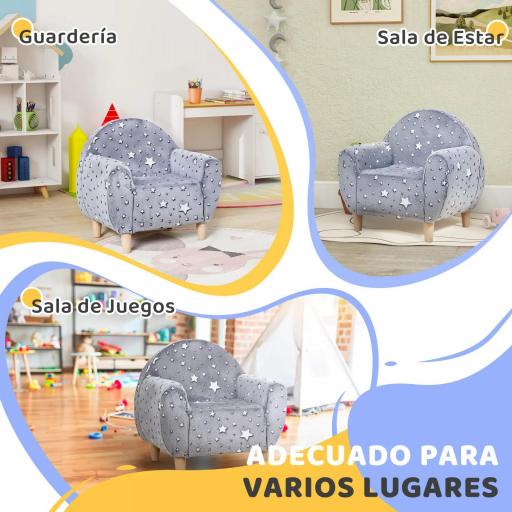 Sofá Infantil con Diseño de Estrellas que Brillan en la Oscuridad Tejido Suave de Terciopelo 55x40x55 cm Gris [10]