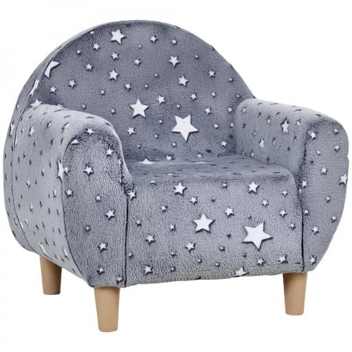 Sofá Infantil con Diseño de Estrellas que Brillan en la Oscuridad Tejido Suave de Terciopelo 55x40x55 cm Gris [9]