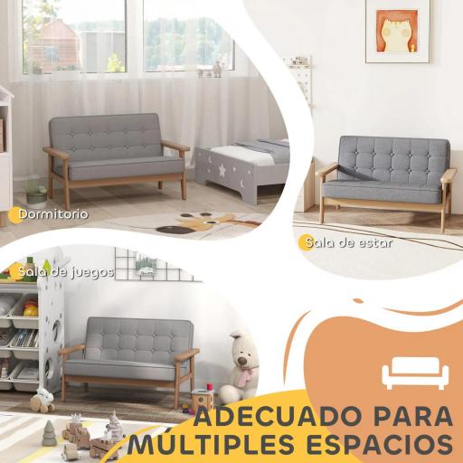 Sofá para Niños de 2 Plazas Sillón Infantil de Felpa Suave Estructura de Madera para Niños de +3 Años Gris [2]