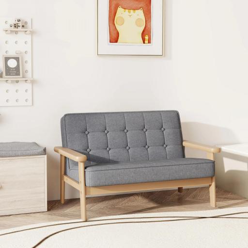 Sofá para Niños de 2 Plazas Sillón Infantil de Felpa Suave Estructura de Madera para Niños de +3 Años Gris [4]