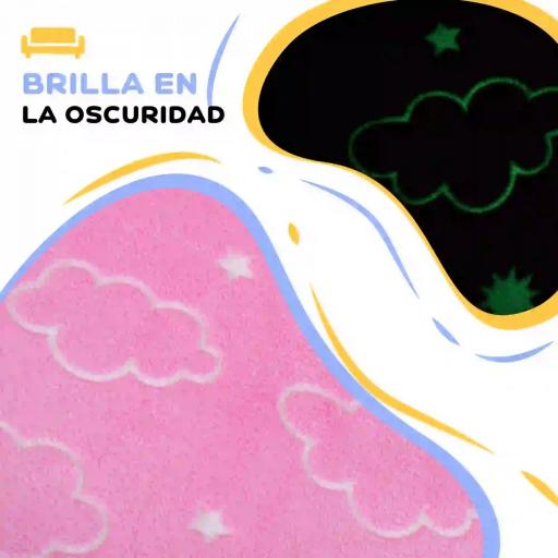 Sofá Infantil Plegable 2 en 1 Tapizado de Tela Luminosa con Patrón de Nubes Cojín y Funda Lavables Rosa [5]