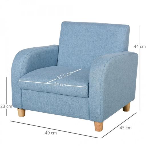 Sillón Infantil Mini Sofá para Niños de +3 Años con Asiento Acolchado Reposabrazos y Estructura de Madera Carga Máx. de 65 kg 49x45x44 cm Azul [1]