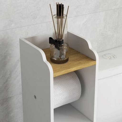 Portarrollos de Baño Moderno Armario de Baño con Estantes 1 Puerta y Portarrollos de Papel 18x20x90 cm Blanco y Roble [6]