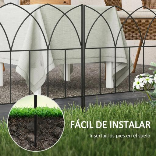 Set de 5 Vallas Decorativas para Jardín de Metal 205x45,5 cm Combinación Libre Barrera para Animales Negro [5]