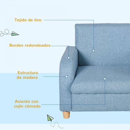 Sillón Infantil Mini Sofá para Niños de +3 Años con Asiento Acolchado Reposabrazos y Estructura de Madera Carga Máx. de 65 kg 49x45x44 cm Azul [2]