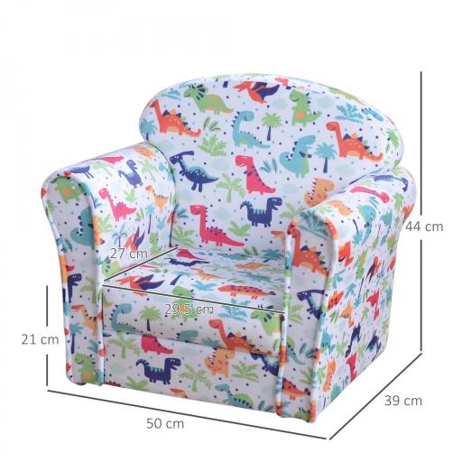 Sillón Infantil para +18 Meses con Estampado de Dinosaurios Acolchado de Espuma y Franela 50x39x44 cm Multicolor [1]