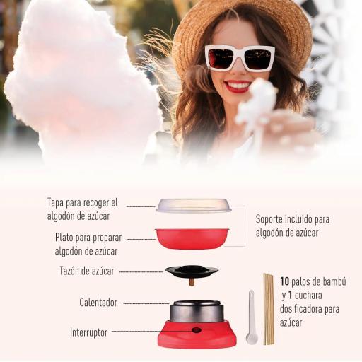 Máquina de Algodón de Azúcar de Uso doméstico de Polipropileno Acero Inox. y Aluminio 450W-550W 27x26x18 cm Rojo [4]