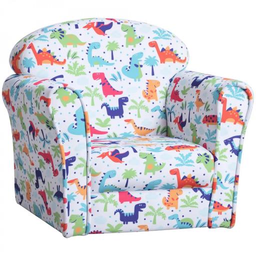 Sillón Infantil para +18 Meses con Estampado de Dinosaurios Acolchado de Espuma y Franela 50x39x44 cm Multicolor [9]