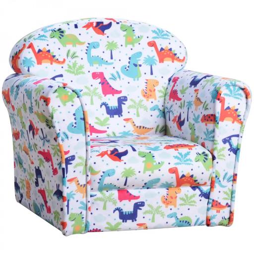 Sillón Infantil para +18 Meses con Estampado de Dinosaurios Acolchado de Espuma y Franela 50x39x44 cm Multicolor [8]