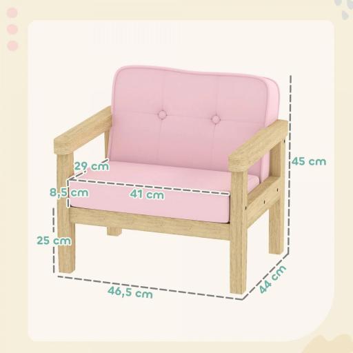 Sillón Infantil con Tejido Suave de Pana y Estructura de Madera Asiento y Respaldo Acolchado 46,5x44x45 cm Rosa [1]