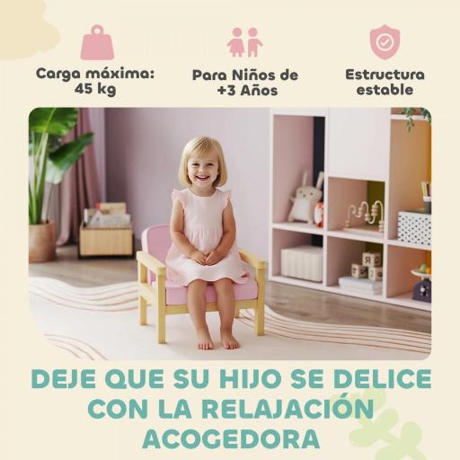 Sillón Infantil con Tejido Suave de Pana y Estructura de Madera Asiento y Respaldo Acolchado 46,5x44x45 cm Rosa [5]