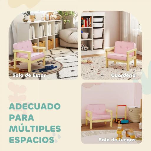Sillón Infantil con Tejido Suave de Pana y Estructura de Madera Asiento y Respaldo Acolchado 46,5x44x45 cm Rosa [3]
