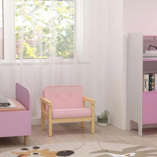 Sillón Infantil con Tejido Suave de Pana y Estructura de Madera Asiento y Respaldo Acolchado 46,5x44x45 cm Rosa [7]