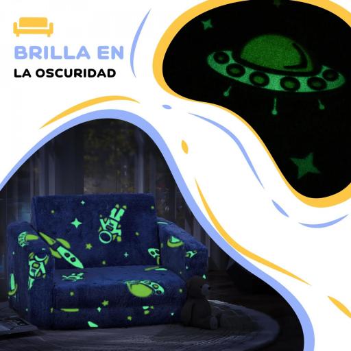 Sofá Infantil Plegable 2 en 1 Tapizado de Tela Luminosa con Patrón Cósmico Cojín y Funda Lavables Azul [1]