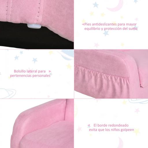Sillón para Niños de 3 Años Sofá Transformable Diseño 2 en 1 Cama Infantil Plegable de 2 Posiciones con Reposabrazos Asiento Ancho Acolchado 47x45x38 cm Rosa [3]