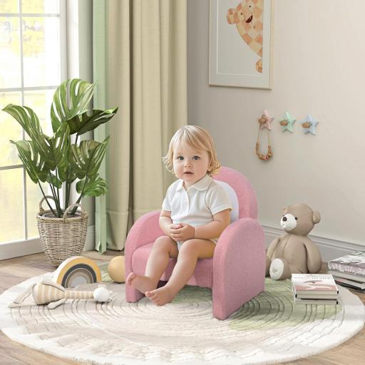 Sofá Infantil con Respaldo en Forma de Arcoíris Mini Sofá de Tejido Suave de Borreguito para Niños 45x41x52 cm Rosa