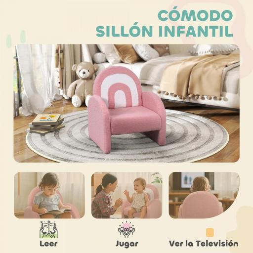 Sofá Infantil con Respaldo en Forma de Arcoíris Mini Sofá de Tejido Suave de Borreguito para Niños 45x41x52 cm Rosa [4]