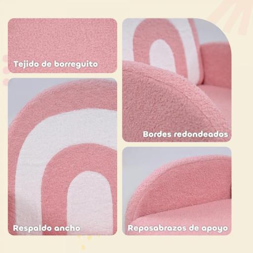 Sofá Infantil con Respaldo en Forma de Arcoíris Mini Sofá de Tejido Suave de Borreguito para Niños 45x41x52 cm Rosa [3]