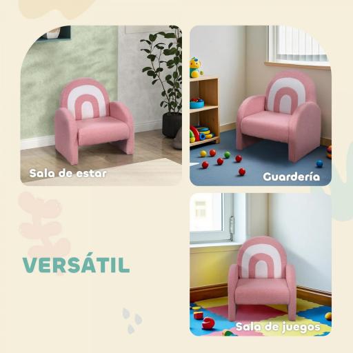 Sofá Infantil con Respaldo en Forma de Arcoíris Mini Sofá de Tejido Suave de Borreguito para Niños 45x41x52 cm Rosa [5]