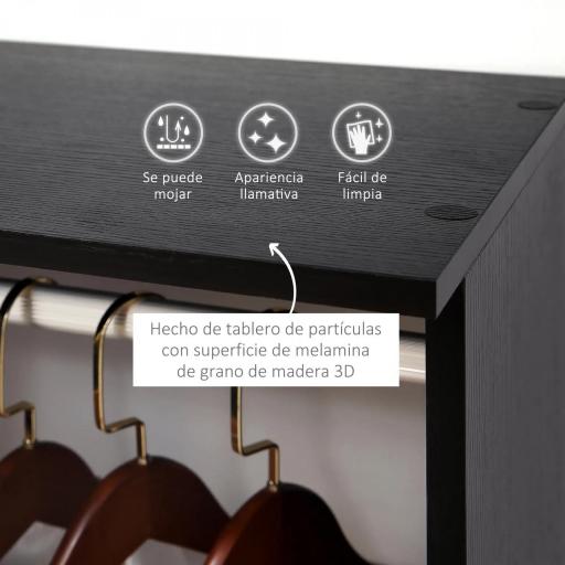 Armario Abierto con Ruedas 2 Barras y Estantes para tener Ropa Colgada y Doblada en el Dormitorio 120x40x128 cm Negro  [2]