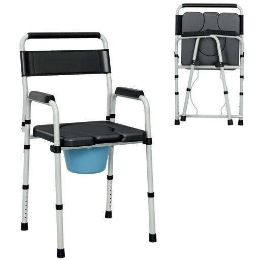 Silla con Inodoro Plegable con Altura Ajustable Cubo y Almohadillas Antideslizantes Carga 150 kg Negro [9]